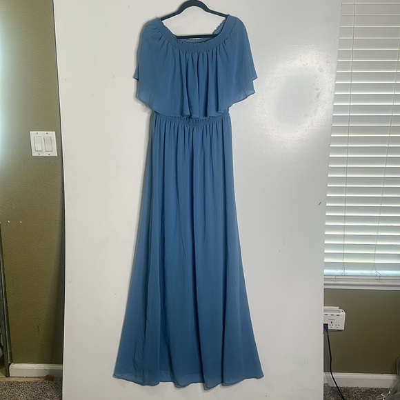 Show me your mumu blue off shoulder maxi bridesmaids dress size XXL - Picture 6 of 10